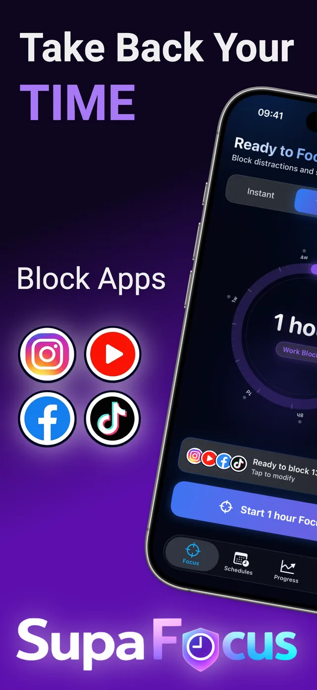 SupaFocus Fokus-Timer sperrt Social-Media-Apps auf dem iPhone